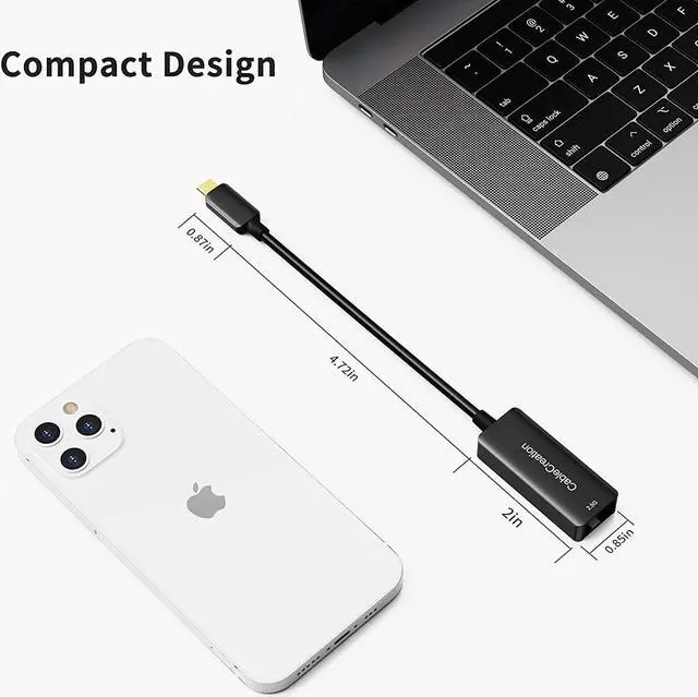 Alt view image 5 of 7 - CableCreation USB C to 2.5G Ethernet Adapter, USB C 3.1 to RJ45 2.5 Gigabit LAN Thunderbolt 3, Compatible with MacBook Pro MacBook Air iPad Pro Surface Pro 7 Dell XP15 13 Chromebook Windows Mac OS
