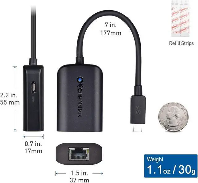 Alt view image 7 of 7 - Cable Matters USB C to Gigabit Ethernet Adapter with 100W Charging Compatible with MacBook Pro, Dell XPS, Surface Pro - Up to 480Mbps for Chromecast with Google TV (Google TV Chromecast 2020 Version)