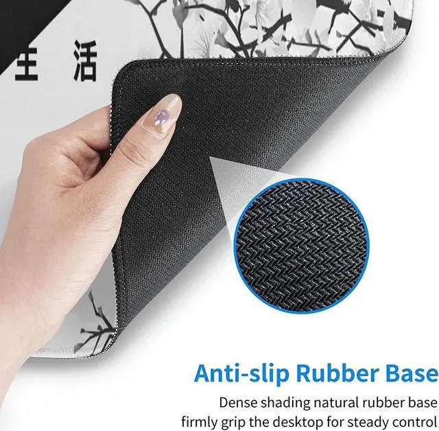 Alt view image 4 of 7 - Black and White Cherry Blossom Gaming Mouse Pad XL Extended Large Mouse Mat Desk Pad Stitched Edges Mousepad Long Non-Slip Rubber Base Mice Pad 31.5 X 11.8 Inch