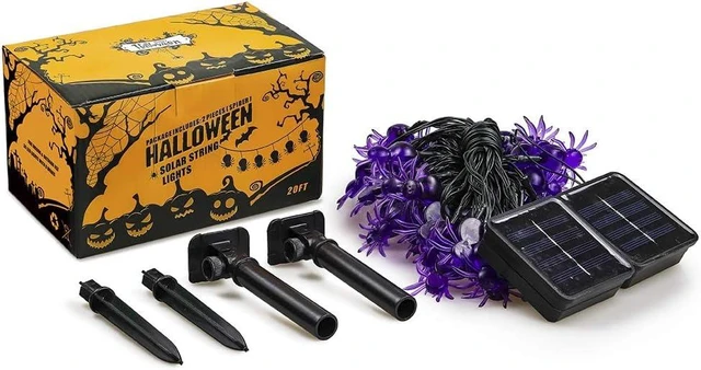Alt view image 3 of 6 - Solar Halloween String Lights,2 Pack 30 LED Spider Lights Each,