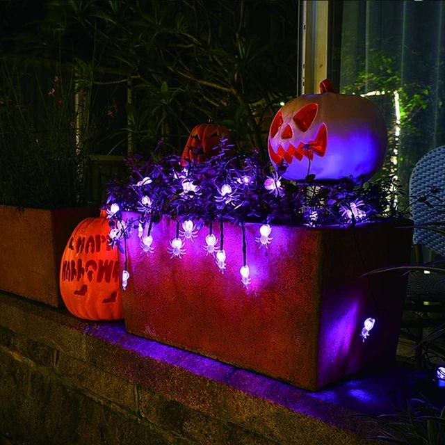 Alt view image 5 of 6 - Solar Halloween String Lights,2 Pack 30 LED Spider Lights Each,