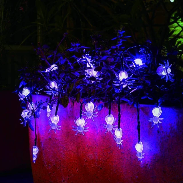Alt view image 6 of 6 - Solar Halloween String Lights,2 Pack 30 LED Spider Lights Each,
