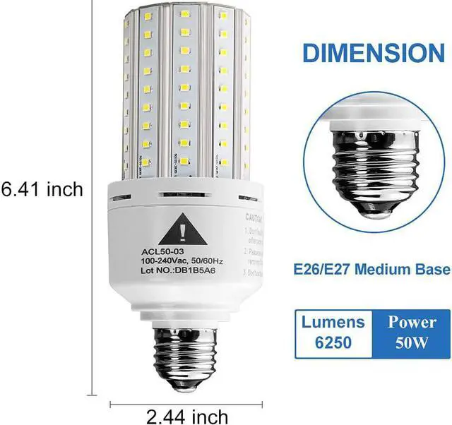 Alt view image 2 of 6 - ZP 2-Pack Led Light Bulb 400W Equivalent 6250 Lumen 5000k Cool Daylight White E26/E27 Medium Base 50W Led Corn Light for Outdoor Indoor Lamp Area Garage Warehouse Workshop Street Backyard New Upgrade