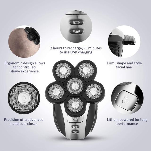 Alt view image 2 of 7 - Head Shavers for Men Upgraded 5 in 1 Multifunctional Bald Head Shaver Grooming Kit Cordless Electric Razor for Men Rotary Mens Head Razor Rechargeable Razors for Bald Man Waterproof (Gray)