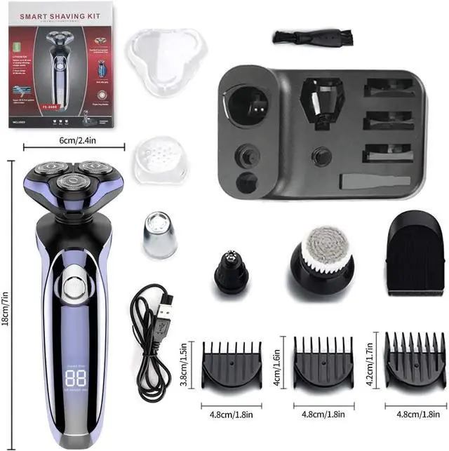 Alt view image 6 of 6 - Electric Razor for Men, 4 in 1 Rotary Men Shaver Beard Trimmer, Electric Shaver Waterproof USB Fast Charging, Cordless Beard, Nose, Hair Trimmer, Men Electric Razor Best Gift for Dad, Boyfriend