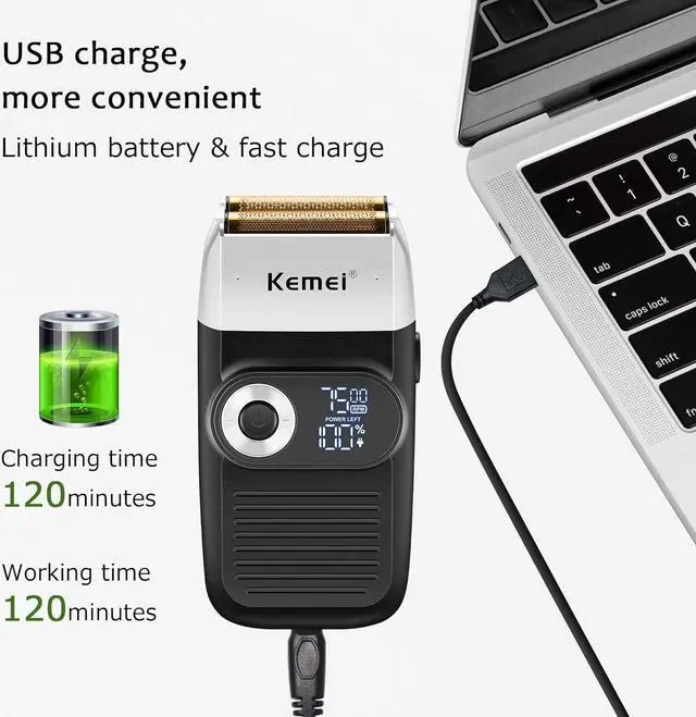 Alt view image 6 of 7 - Kemei Foil Professional Electric Shaver for Men Razor with Bald Trimmer Cordless Shavers Rechargeble LED Display 2 in 1