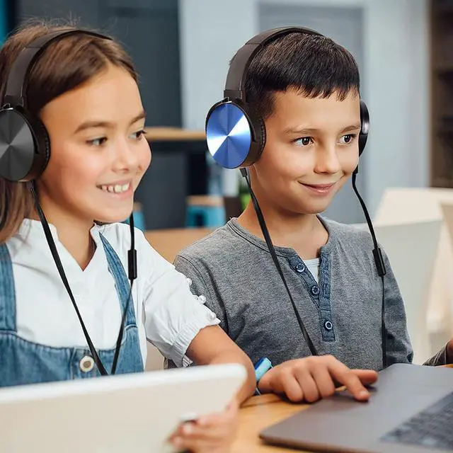 Alt view image 7 of 7 - Premium Classroom Headphone with Microphone (5 Pack) - Kids Wired Earphones with Mic for School Students K-12 & Teachers, Soft Swivel On Ear Pads- Perfect for E-Learning, Meetings, Calls -(Colorful)