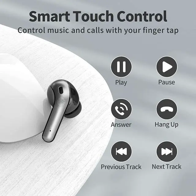 Alt view image 4 of 6 - Bluetooth Headphones True Wireless Earbuds 60H Playback LED Power Display Earphones with Wireless Charging Case IPX5 Waterproof in-Ear Earbuds with Mic for TV Smart Phone Computer Laptop Sports