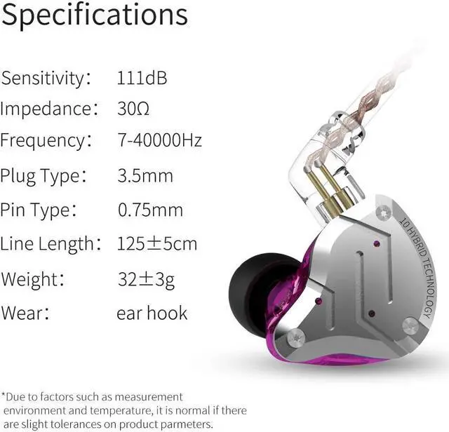 Alt view image 4 of 7 - KZ ZS10 Pro Wired in Ear Headphones, 4BA+1DD Hybrid 10 Drivers HiFi Bass in Ear Monitor Earphones, Noise Cancelling EarbudNo Mic, glaregold