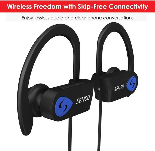 Alt view image 3 of 7 - Senso Bluetooth Headphones, Best Wireless Sports Earphones w/Mic IPX7 Waterproof HD Stereo Sweatproof Earbuds for Gym Running Workout 8 Hour Battery Noise Cancelling Headsets (Black Blue)