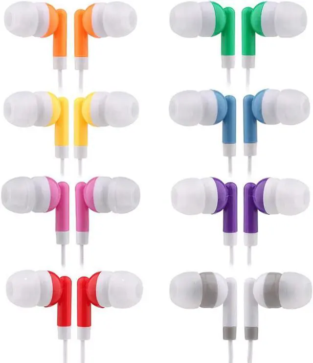 Main image of CN-Outlet Wholesale Kids Bulk Earbuds Headphones 200 Pack Multi Colored Individually Bagged Disposable Earphones Perfect for School Classroom Libraries Students
