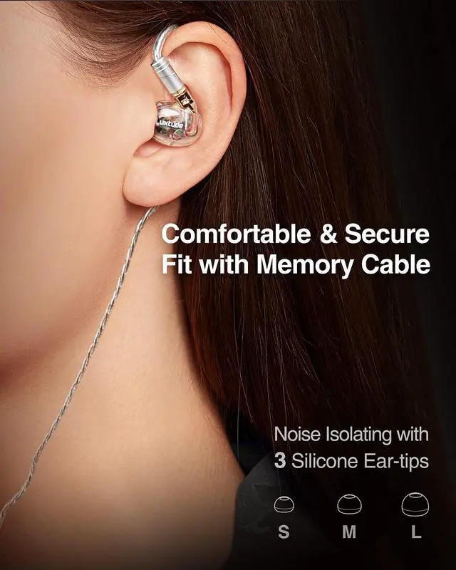 Alt view image 6 of 7 - Luxtude CA1 Earbuds Wired Earphones in-Ear Monitor Headphones, Tangle-Free MMCX Corded Triple Driver HiFi Stereo Sound Ear Phones, Noise-Isolating Secure Fit, Carry Case, Ear Buds Tips (Clear, No Mic)