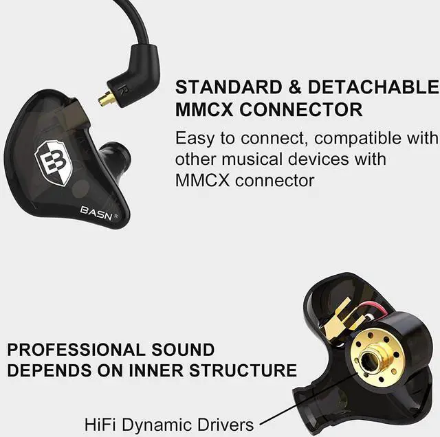 Alt view image 2 of 7 - BASN in Ear Monitor Headphones for Musicians, Bsinger 2nd Generation Sound Isolating Earphones with Dual Dynamic Drivers Detachable MMCX Cable (Black)