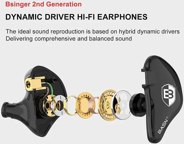 Alt view image 4 of 7 - BASN in Ear Monitor Headphones for Musicians, Bsinger 2nd Generation Sound Isolating Earphones with Dual Dynamic Drivers Detachable MMCX Cable (Black)
