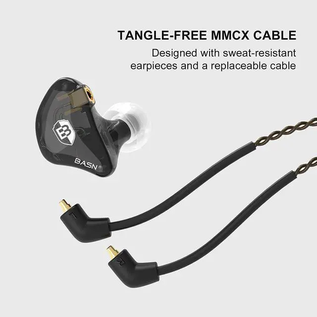 Alt view image 5 of 7 - BASN in Ear Monitor Headphones for Musicians, Bsinger 2nd Generation Sound Isolating Earphones with Dual Dynamic Drivers Detachable MMCX Cable (Black)