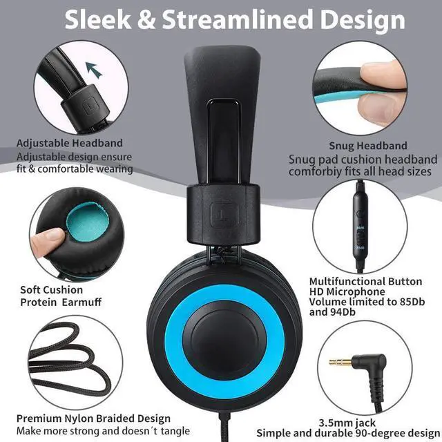 Alt view image 2 of 7 - POWMEE M3 Kids Headphones with Microphone Lightweight Foldable Adjustable Stereo Bass On-Ear Headphones with 1.3 M Tangle-Free Cord for smartphons Tablets MP3/4 with 3.5mm Jack Device(Black)