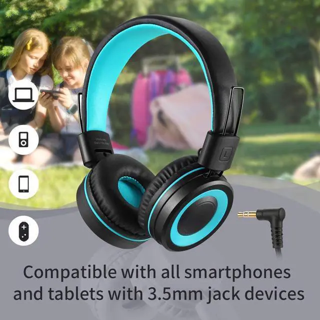 Alt view image 3 of 7 - POWMEE M3 Kids Headphones with Microphone Lightweight Foldable Adjustable Stereo Bass On-Ear Headphones with 1.3 M Tangle-Free Cord for smartphons Tablets MP3/4 with 3.5mm Jack Device(Black)