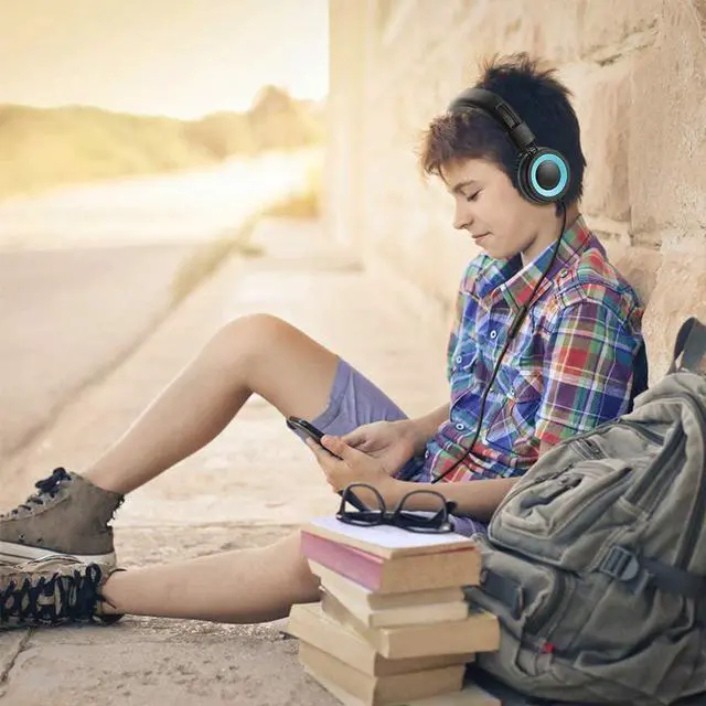 Alt view image 7 of 7 - POWMEE M3 Kids Headphones with Microphone Lightweight Foldable Adjustable Stereo Bass On-Ear Headphones with 1.3 M Tangle-Free Cord for smartphons Tablets MP3/4 with 3.5mm Jack Device(Black)