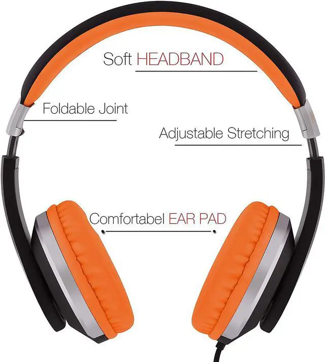 Alt view image 2 of 6 - ROCKPAPA I22 Foldable Adjustable On Ear Headphones Without Microphone for Kids/Adults Laptop Tablet MP3/4 DVD Mobile in Car/Airplane Black/Orange