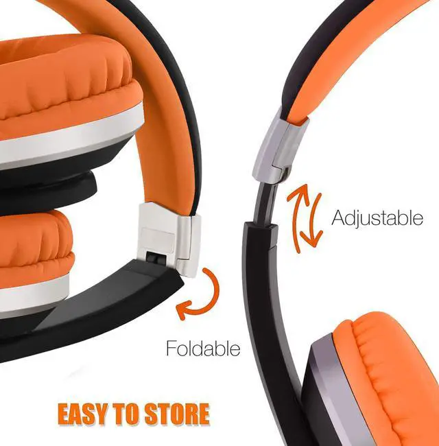 Alt view image 3 of 6 - ROCKPAPA I22 Foldable Adjustable On Ear Headphones Without Microphone for Kids/Adults Laptop Tablet MP3/4 DVD Mobile in Car/Airplane Black/Orange