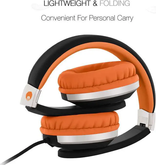 Alt view image 4 of 6 - ROCKPAPA I22 Foldable Adjustable On Ear Headphones Without Microphone for Kids/Adults Laptop Tablet MP3/4 DVD Mobile in Car/Airplane Black/Orange