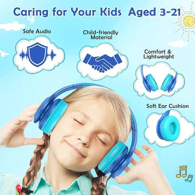 Alt view image 6 of 7 - Bluetcooth Kids Headphones Fit for Aged 3-21, Colorful LED Lights Comfort Wireless Headphones with Microphone 94dB Volume Limited for School/iPad/PC/TV/Cellphones, Wired & TF Card Mode,Blue