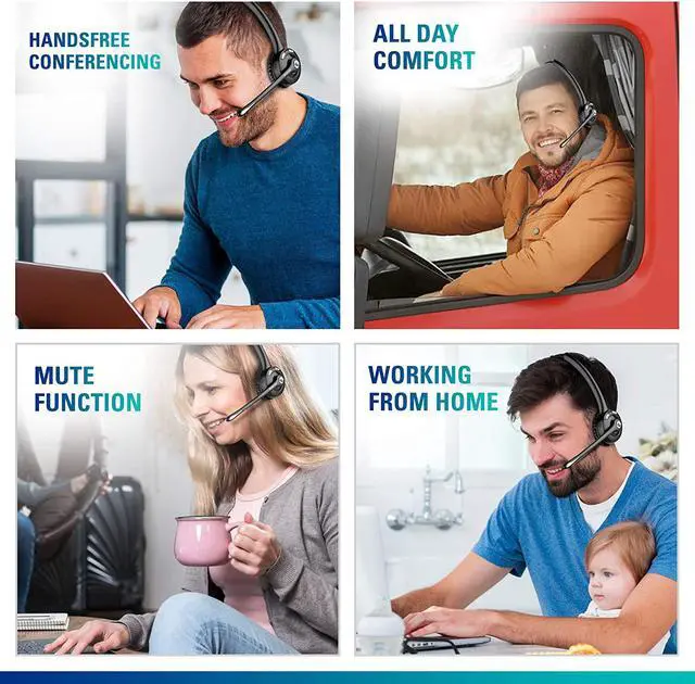 Alt view image 7 of 7 - Trucker Bluetooth Headset Wireless Headphones w/Microphone Headphones for Truck Driver Wireless Over The Head Earpiece with Mic for Skype Call Centers - 18Hrs