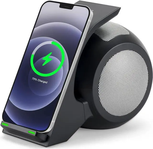 Main image of CENSHI WN1 Premium Bluetooth Speakers and Fast Wireless Charger, Docking Station with Built in Mic Handsfree Call, for iPhone and Samsung Etc Qi Phone - Black