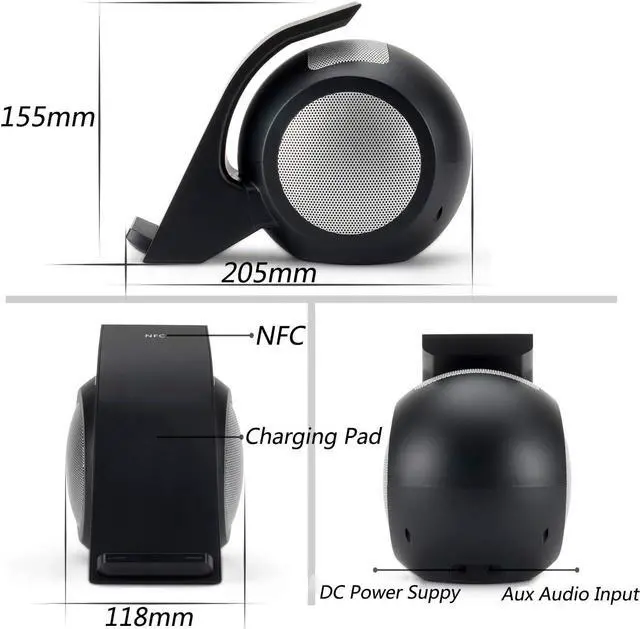 Alt view image 4 of 7 - CENSHI WN1 Premium Bluetooth Speakers and Fast Wireless Charger, Docking Station with Built in Mic Handsfree Call, for iPhone and Samsung Etc Qi Phone - Black