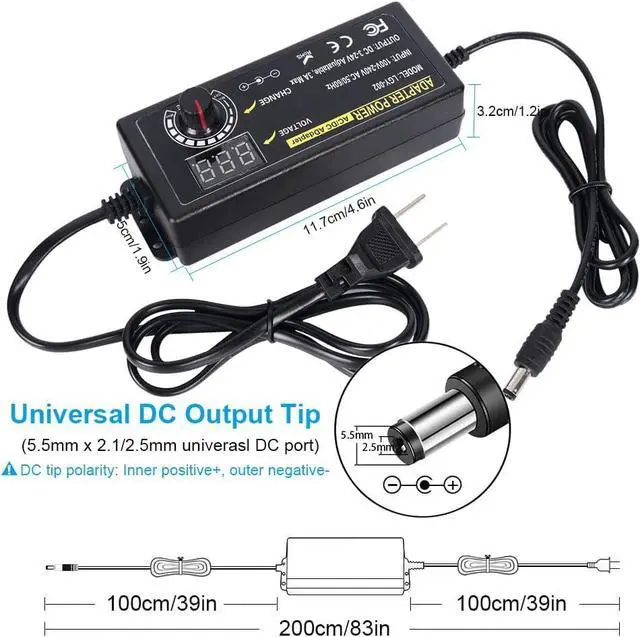 Alt view image 5 of 6 - 72W Power Supply Adjustable DC 3V ~ 24V Variable Universal Switching AC/DC Adapter 100V-240V AC to DC Converter with LED Voltage Display and 14 Tips, for 3V to 24V Household Electronics - 3000mA Max