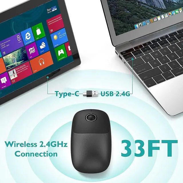 Alt view image 2 of 6 - Gotying Wireless Mouse for Laptop 2 in 1 Cordless Portable Computer Mouse with 2.4G USB and Type-C Nano Receiver, Less Noise Mobile Optical Mice for MacBook, Notebook, PC, ipad and Smartphone (Grey)