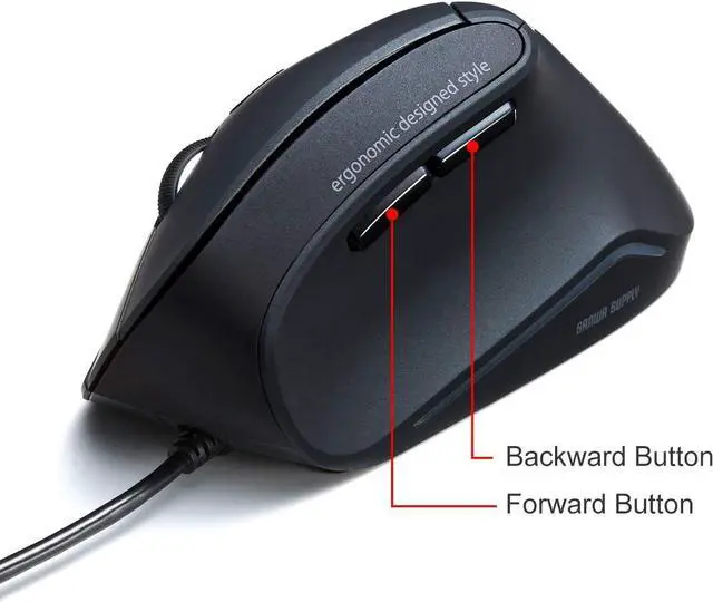Alt view image 5 of 7 - SANWA Wired Ergonomic Mouse, Optical Vertical Computer Mice, Reduce Wrist Strain, (1000/1600 Adjustable DPI, 6 Buttons) Compatible with MacBook, Laptop, Desktop, Windows, Mac OS for Office & Gaming