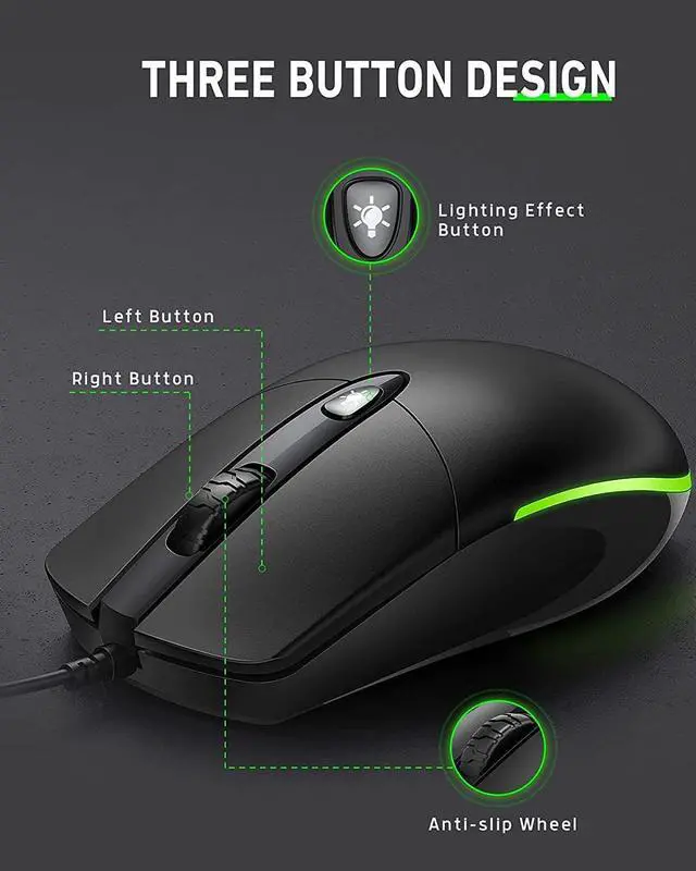 Alt view image 5 of 7 - Wired Mouse with Ergonomic Design Reduces Hand Fatigue Muscle Strain, Silent USB Computer Mouse, 1600 DPI Office and Home Mice (Black, Wired)