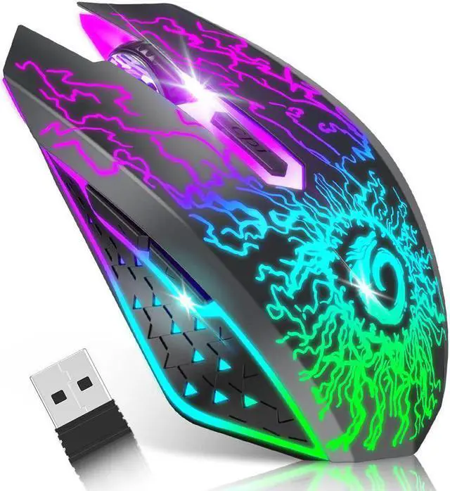 Main image of VersionTECH. Wireless Gaming Mouse, Rechargeable Computer Mouse Mice with Colorful LED Lights, Silent Click, 2.4G USB Nano Receiver, 3 Level DPI for PC Gamer Laptop Desktop Chromebook Mac-Black