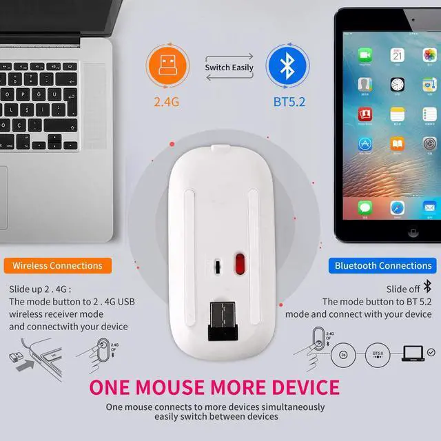 Alt view image 2 of 7 - HXMJ Bling Dazzling Rechargeable 2.4GHz+5.2 Bluetooth Wireless Mouse Covered with Crystal Diamond Rhinestone,RGB Backlit,Great Gift idea for Her (Pink)