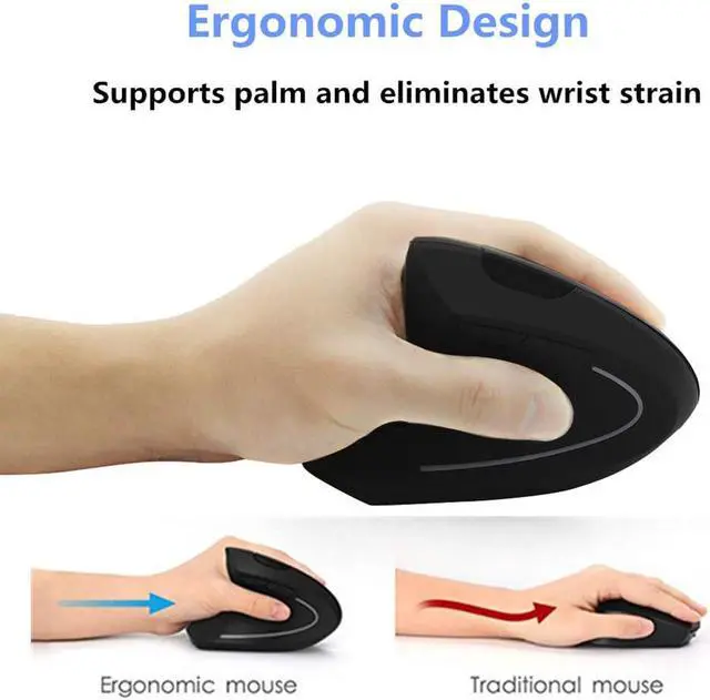 Alt view image 3 of 7 - Left-Handed Mouse, Rechargeable 2.4G Wireless Ergonomic Vertical Mice with USB Receiver, 6 Buttons and 3 Adjustable DPI 800/1200/1600 for Laptop Computer PC Desktop (Left Hand)