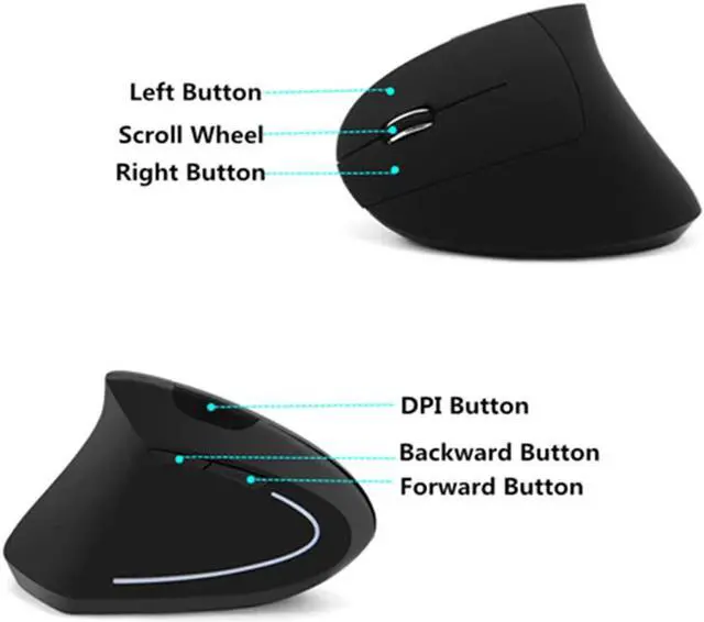 Alt view image 4 of 7 - Left-Handed Mouse, Rechargeable 2.4G Wireless Ergonomic Vertical Mice with USB Receiver, 6 Buttons and 3 Adjustable DPI 800/1200/1600 for Laptop Computer PC Desktop (Left Hand)