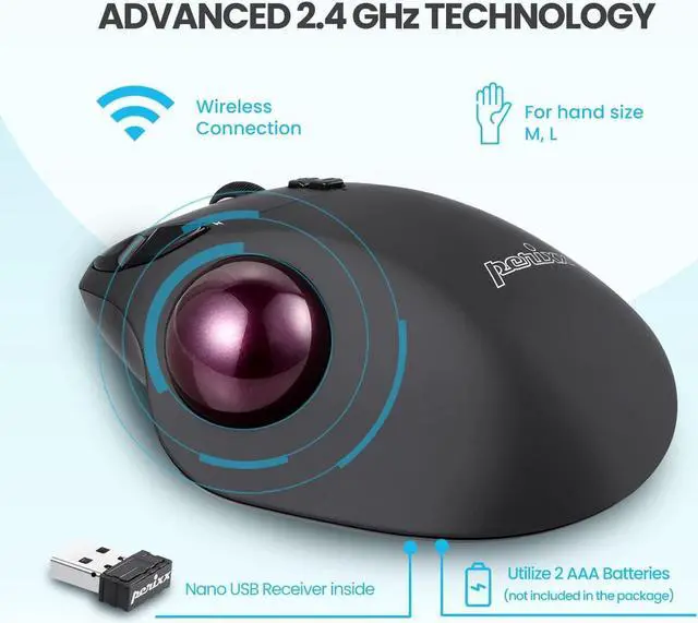Alt view image 5 of 7 - Perixx11568 Perimice-717 Wireless Trackball Mouse, Build-in 1.34 Inch Trackball with Pointing Feature, 5 Programmable Buttons, 2 DPI Level, Black