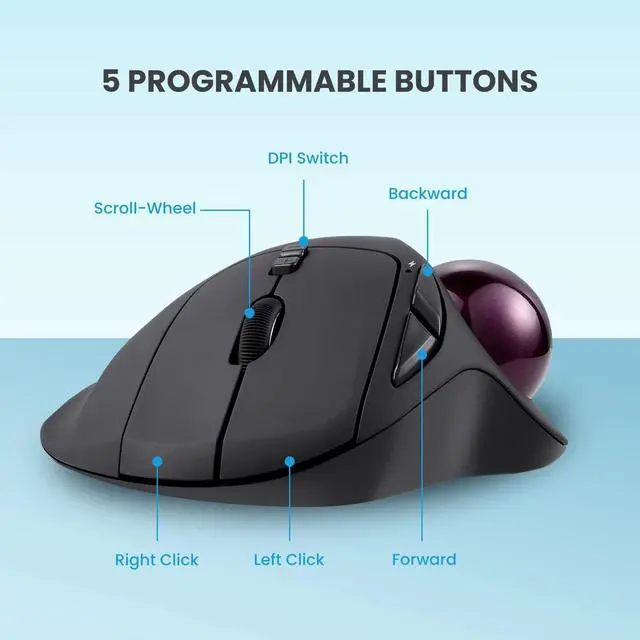 Alt view image 4 of 7 - Perixx11568 Perimice-717 Wireless Trackball Mouse, Build-in 1.34 Inch Trackball with Pointing Feature, 5 Programmable Buttons, 2 DPI Level, Black