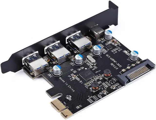 Alt view image 6 of 7 - PCI-E to USB 3.0 Type C +3 Type A Expansion Card - Interface USB 3.0 4-Port Express Card Desktop with 15 pin SATA Power Connector [ Include with A 4pin to 2x15pin Cable + A 15pin to 2X 15pin SATA Y-C
