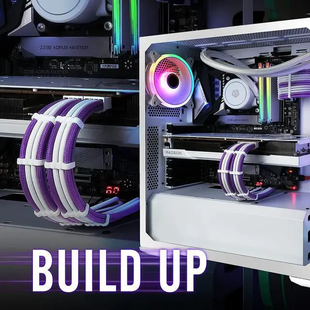 Alt view image 3 of 7 - EZDIY-FAB PSU Cable Extension kit Sleeved Cable Custom Power Supply Sleeved Extension 16 AWG 24-PIN 8-PIN 6-PIN 4+4-PIN with White Combs-White Connector-White and Purple Cable