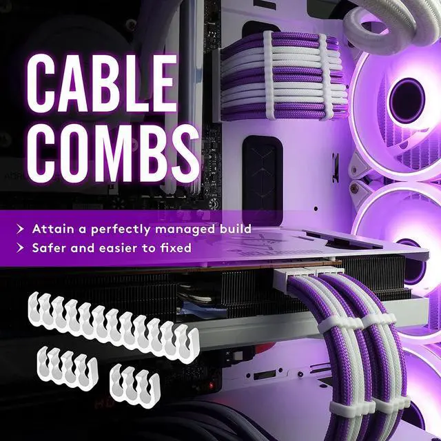 Alt view image 4 of 7 - EZDIY-FAB PSU Cable Extension kit Sleeved Cable Custom Power Supply Sleeved Extension 16 AWG 24-PIN 8-PIN 6-PIN 4+4-PIN with White Combs-White Connector-White and Purple Cable