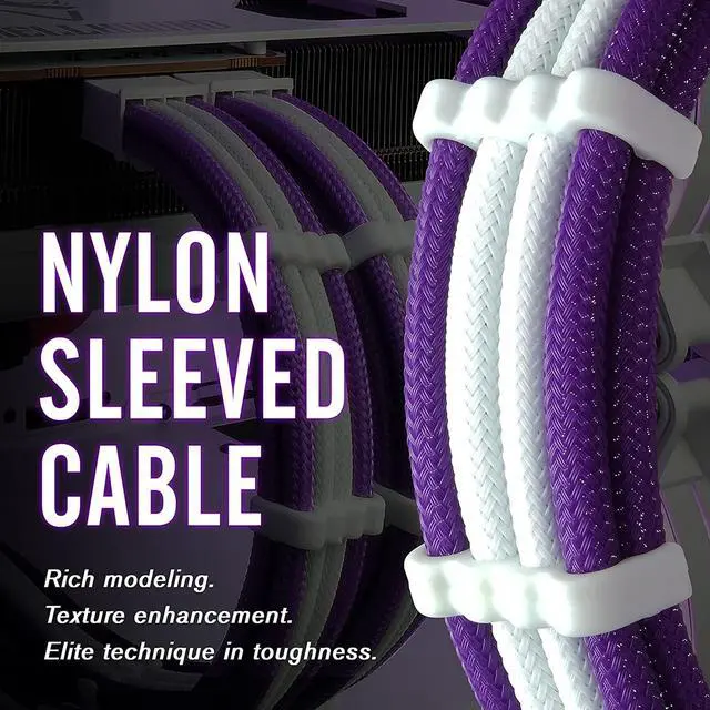 Alt view image 6 of 7 - EZDIY-FAB PSU Cable Extension kit Sleeved Cable Custom Power Supply Sleeved Extension 16 AWG 24-PIN 8-PIN 6-PIN 4+4-PIN with White Combs-White Connector-White and Purple Cable