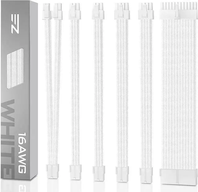 Main image of EZDIY-FAB PSU Cable Extension kit Sleeved Cable Custom Power Supply Sleeved Extension 16 AWG 24-PIN 8-PIN 6-PIN 4+4-PIN with White Combs-White Connector-White Cable
