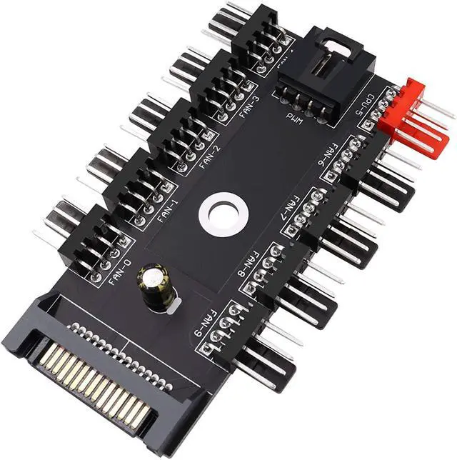Main image of Fan Hub Splitter Extension Cable, 1 to 10 Way Power Supply Cable 15-Pin SATA Powered PWM PC Case Motherboard Fan Power Adapter Extension Cord Hub for Desktop Computer Case 4-Pin and 3-Pin Cooling Fan