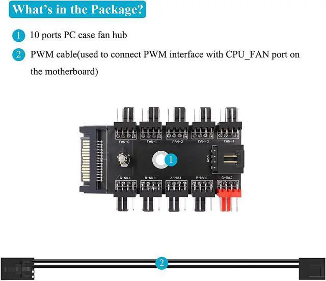 Alt view image 6 of 6 - Fan Hub Splitter Extension Cable, 1 to 10 Way Power Supply Cable 15-Pin SATA Powered PWM PC Case Motherboard Fan Power Adapter Extension Cord Hub for Desktop Computer Case 4-Pin and 3-Pin Cooling Fan