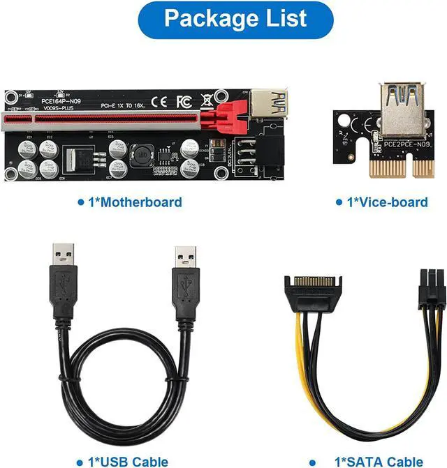 Alt view image 7 of 7 - JKTINK PCI-E 1X to 16X V009S-PLUS Riser Card Graphics Card Extension Cable 6PIN SATA Power Cable 8 Solid Capacitors ETH/GPU Mining Red 1 PCS