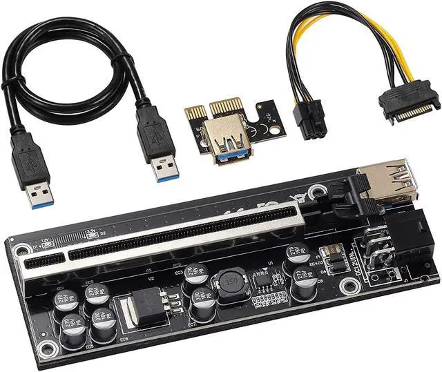 Main image of JKTINK PCI-E 1X to 16X V009S-PLUS Riser Card & 6PIN SATA Power Cable PCIe Graphics Card Extension Cable 8 Solid Capacitors Ethereum ETH/GPU Mining Black 1 PCS