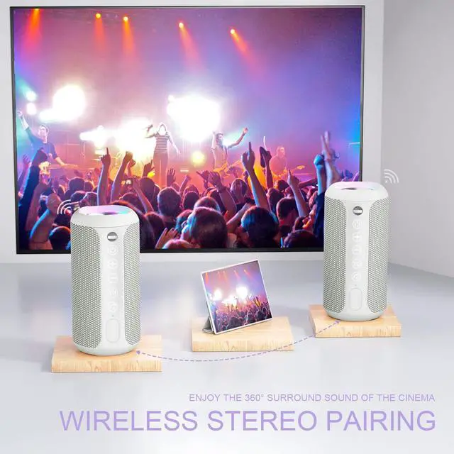 Alt view image 3 of 7 - Ortizan Black & Gray Portable Bluetooth Speaker, IPX7 Waterproof Wireless Speaker with 24W Loud Stereo Sound, Outdoor Speakers with Bluetooth 5.0, 30H Playtime,66ft Bluetooth Range, Dual Pairing