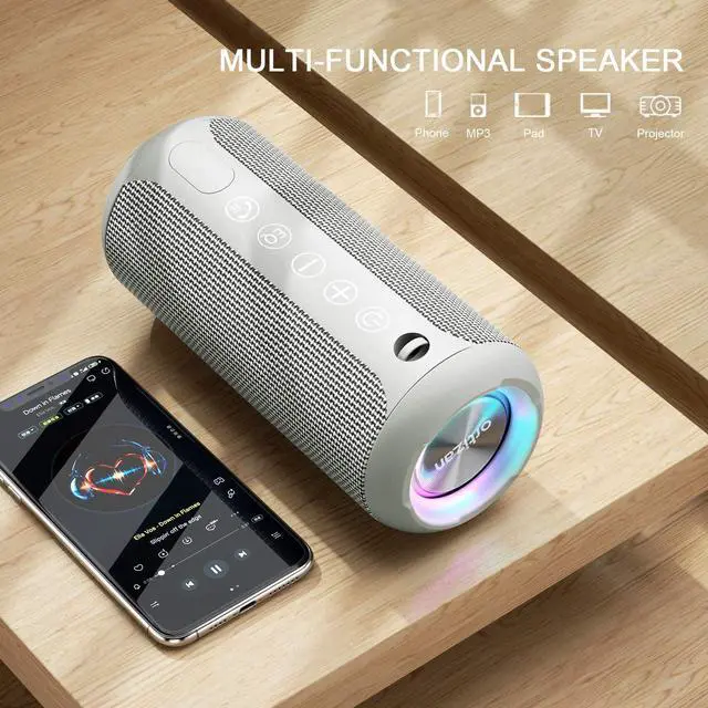 Alt view image 4 of 7 - Ortizan Black & Gray Portable Bluetooth Speaker, IPX7 Waterproof Wireless Speaker with 24W Loud Stereo Sound, Outdoor Speakers with Bluetooth 5.0, 30H Playtime,66ft Bluetooth Range, Dual Pairing